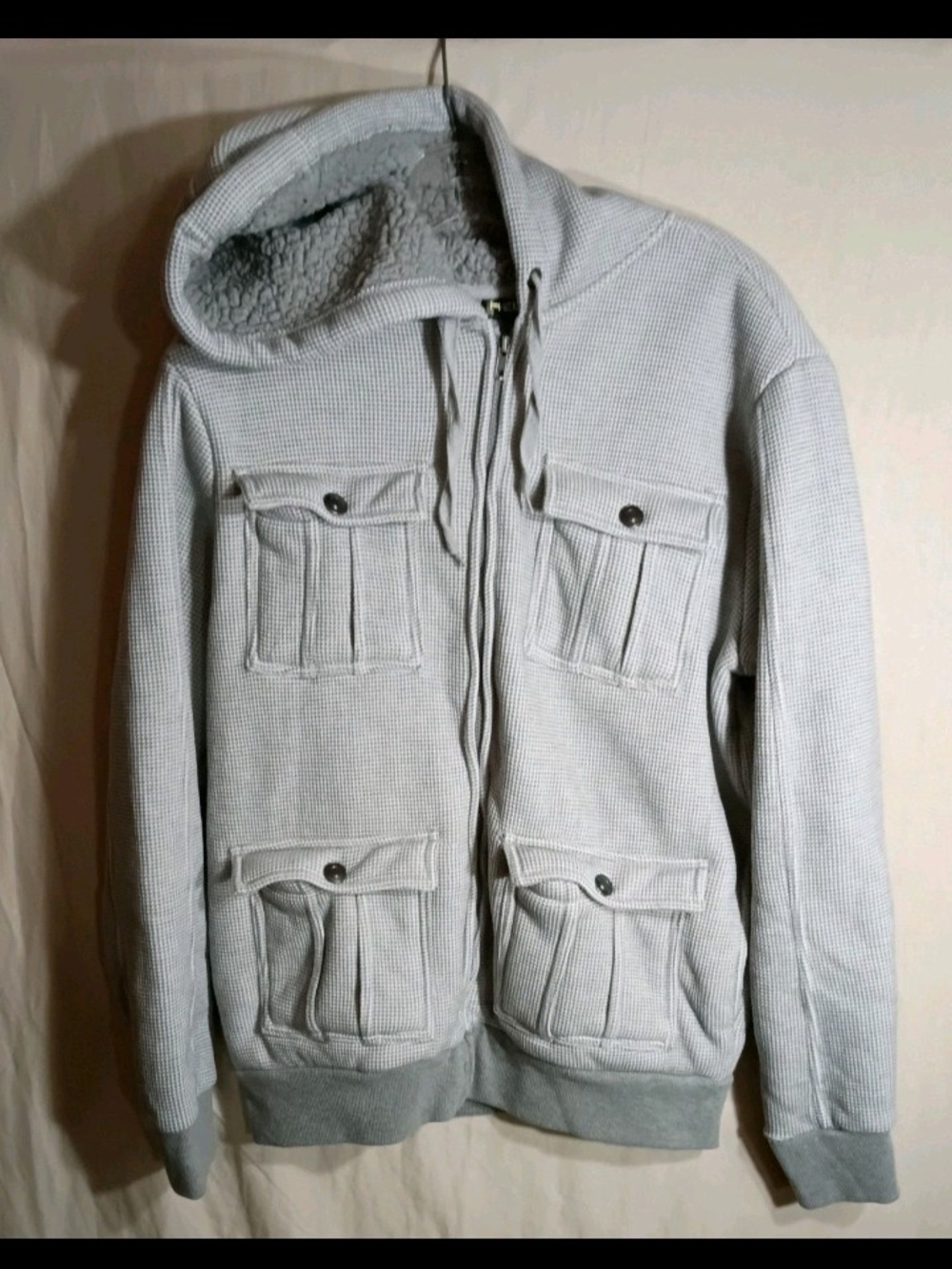 Helix Mens Gray Full Zip Hooded Fleece Hoodie Pockets Cotton/Polyester Large